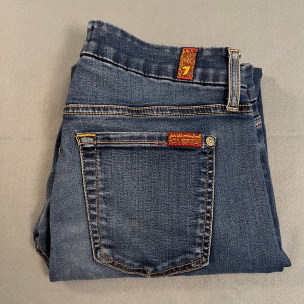 7 For All Mankind Ankle Skinny Jeans Womens Size 28 Blue‎ Denim Raw Hem